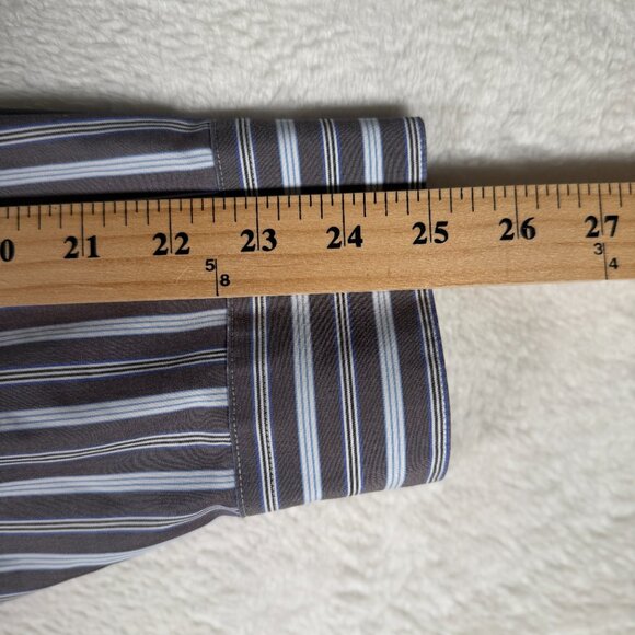 Pronto Uomo Non-Iron Button Up Shirt Mens Large Dark Navy Striped Long Sleeve - Picture 4 of 6